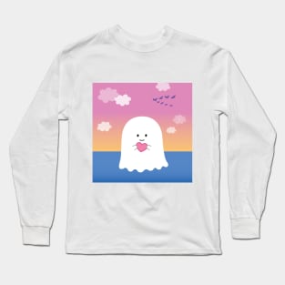 Gordie the Ghost (sunset) | by queenie's cards Long Sleeve T-Shirt